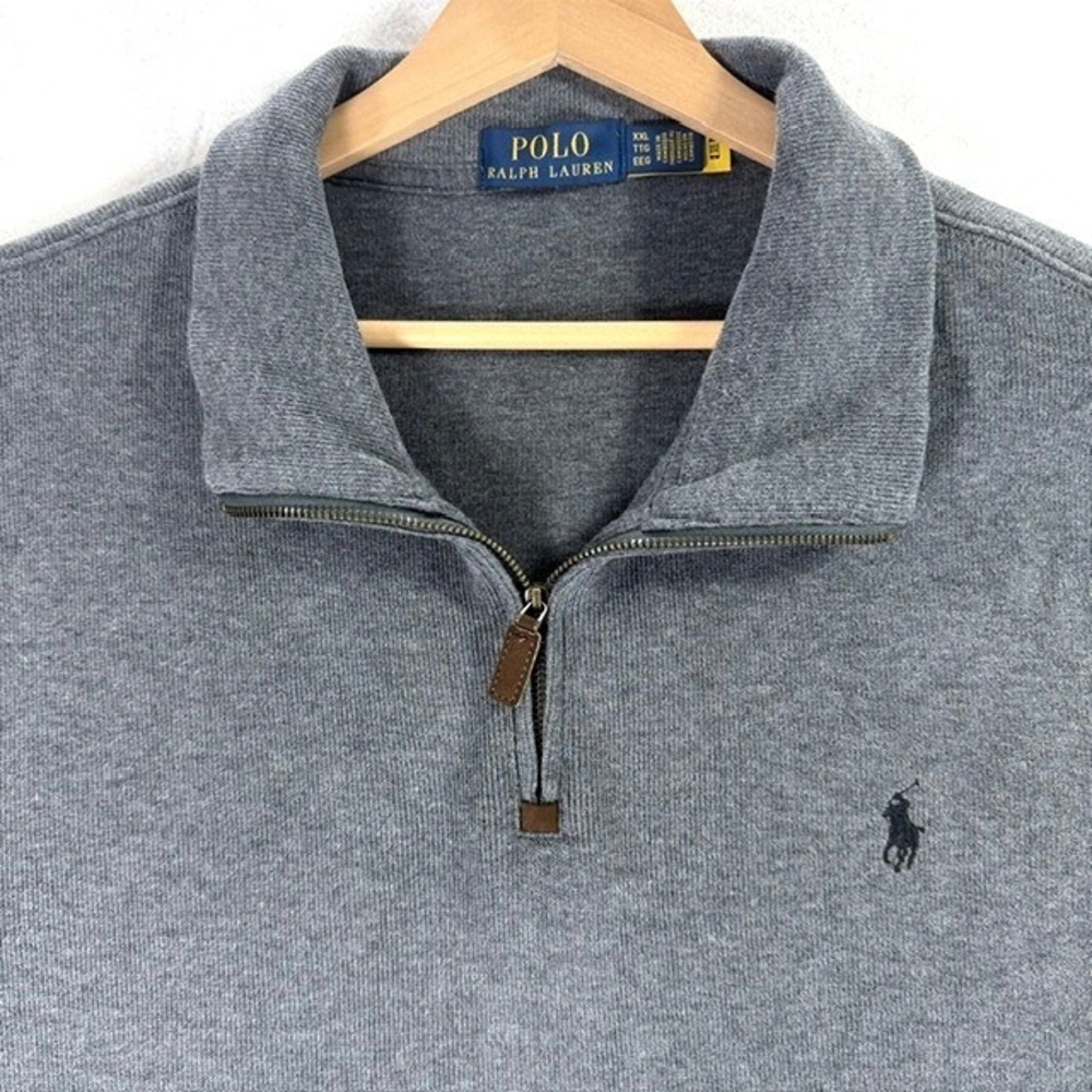 Polo Ralph Lauren XXL Estate Rib Quarter Zip Pullover Gray Cotton Knit Sweater